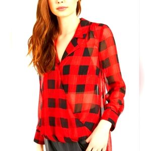 Faux Wrap V-neck,  Button Down Blouse Size Large